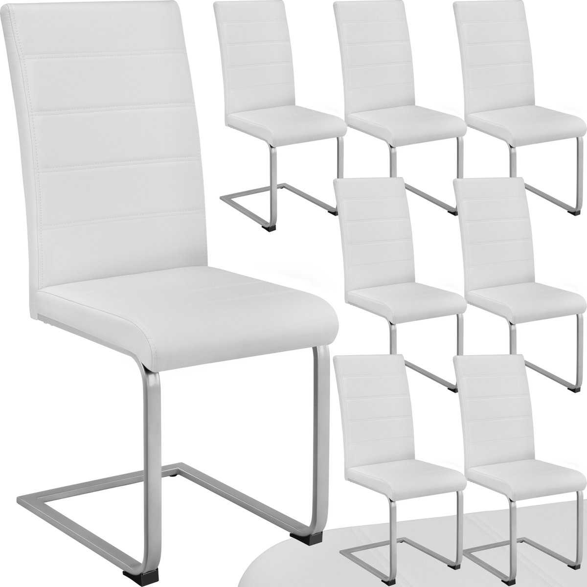 Tectake Eetkamerstoel - Rugleuning - Kunstleer - Set van 8 - Wit