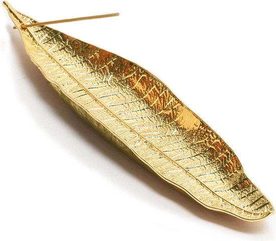 Foto: 208 cm metalen bladeren wierookstokhouder met zink legering asvanger voor wierookstokjes kantoor en thuis yoga en meditatie goud