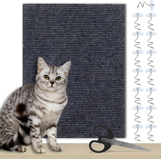 Tapis griffoir autocollant pour chats - anti-griffures - avec ciseaux et clous - pour la protection des canapés et meubles - 200 x 40 cm