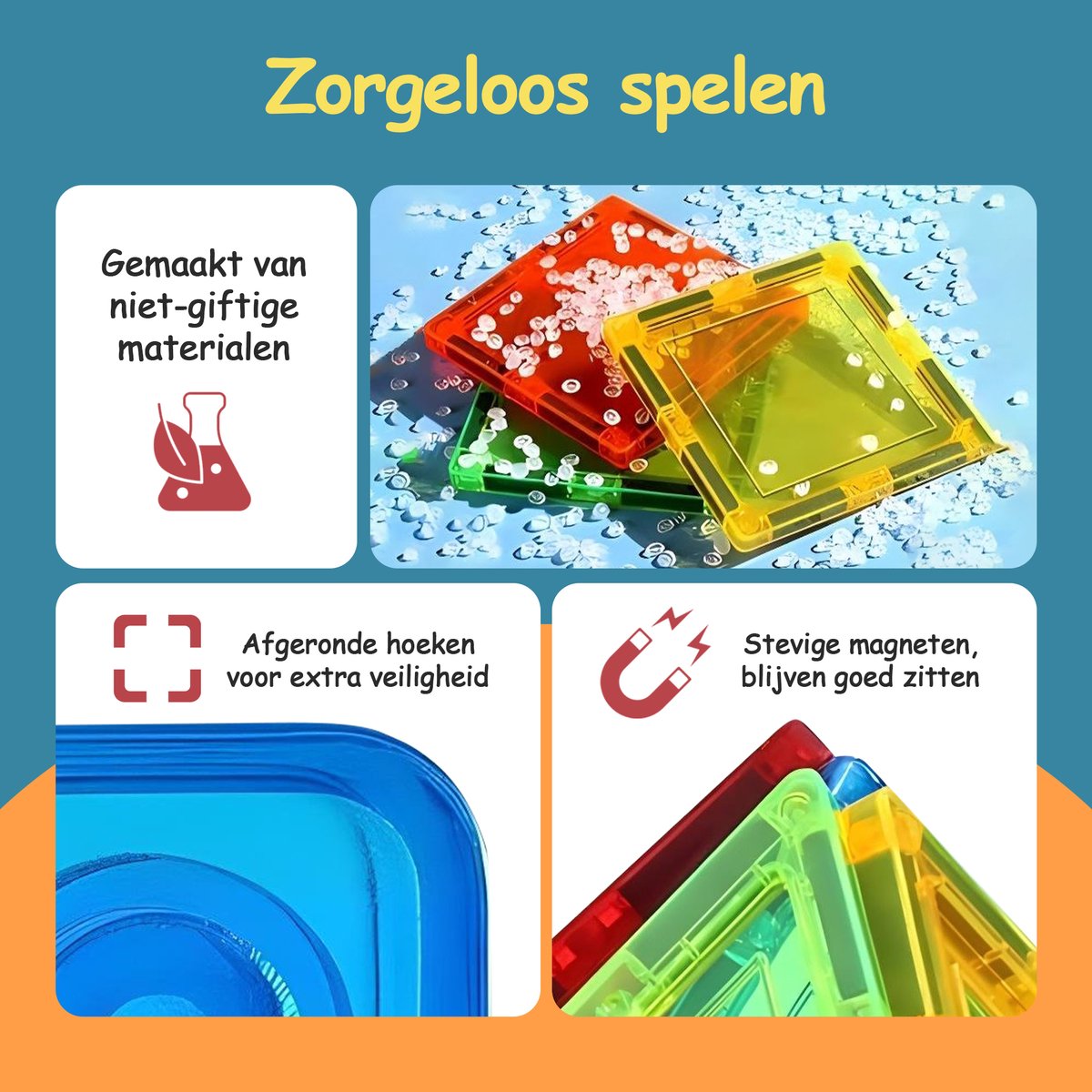 74 Magnetische Tegels - Educatief & Constructie - Montessori