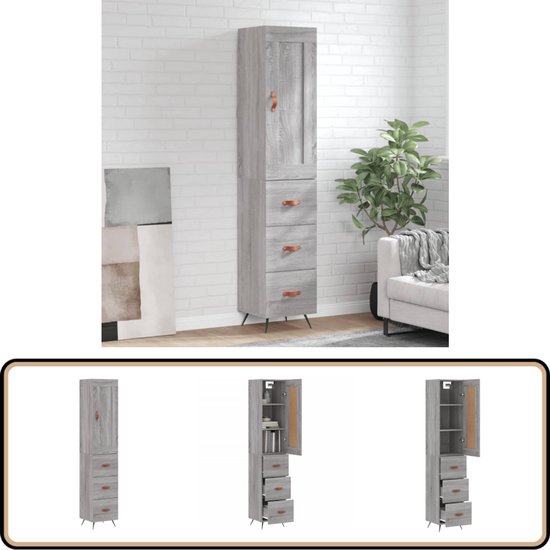 vidaXL-Hoge-kast-34,5x34x180-cm-bewerkt-hout-grijs-sonoma-eikenkleurig