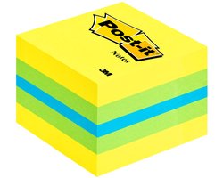 Post-it® Notes, Mini Kubus, Neon Geel, Groen, Blauw, 51 x 51 mm, 400 Blaadjes/Kubus
