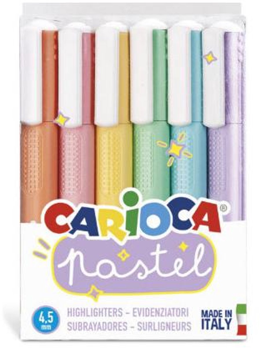 Carioca Pastel markeerstift 6 stuk(s) Beitelvormige punt Blauw, Groen, Oranje, Pastel, Roze, Paars, Geel