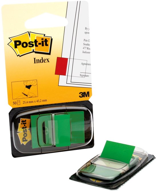 Post-it(r) Index Standard, Green, 25.4 X 43.2 Mm, 50 Tabs / Dispenser