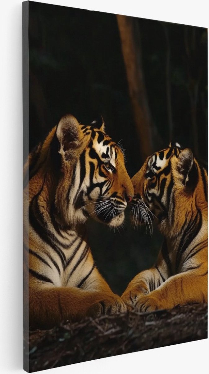 Saammp Canvas Schilderij - Liefdevolle tijgers - Dieren - Natuur - 30x40 - Foto op canvas - Wanddecoratie - Muurdecoratie Woonkamer - Slaapkamer decoratie - Canvas Print Multicolor