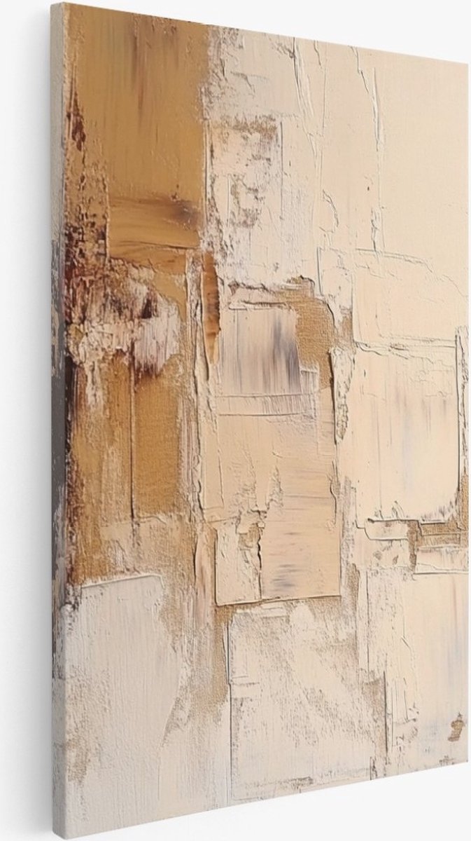 Saammp Canvas Schilderij - Beige Vegen - Abstract kunstwerk - 20x30 - Foto op canvas - Wanddecoratie - Muurdecoratie Woonkamer - Slaapkamer decoratie - Canvas Print Multicolor