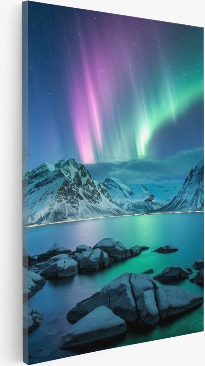 Saammp Canvas Schilderij - Noorderlicht - Natuur - Landschap - 20x30 - Foto op canvas - Wanddecoratie - Muurdecoratie Woonkamer - Slaapkamer decoratie - Canvas Print Multicolor