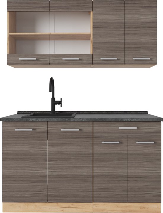 Cuisine Intégrée Vicco R-Line - Bloc Cuisine Anthracite Et Chêne - Neuve Sous Emballage