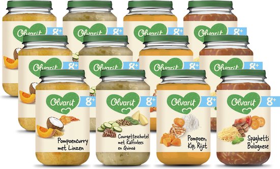 Olvarit Variatiemenu Babymaaltijd 8+ Maanden - Versie 2 - 4 Smaken - 12 x 200g