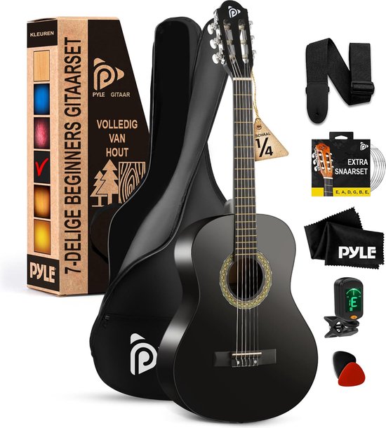 Pyle Akoestische Gitaarset- 1/4 Maat Gitaar -Volledig Houten Instrument voor Kinderen, Volwassenen- 76,2 cm