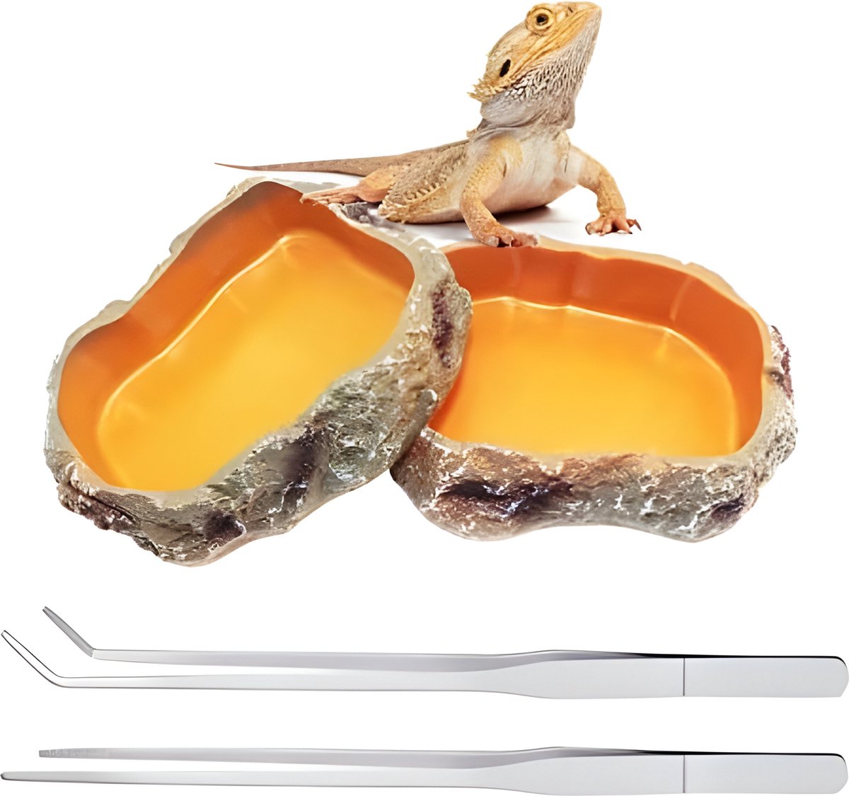 Terrariumaccessoires - Voer- en Waterschaal met Pincetten