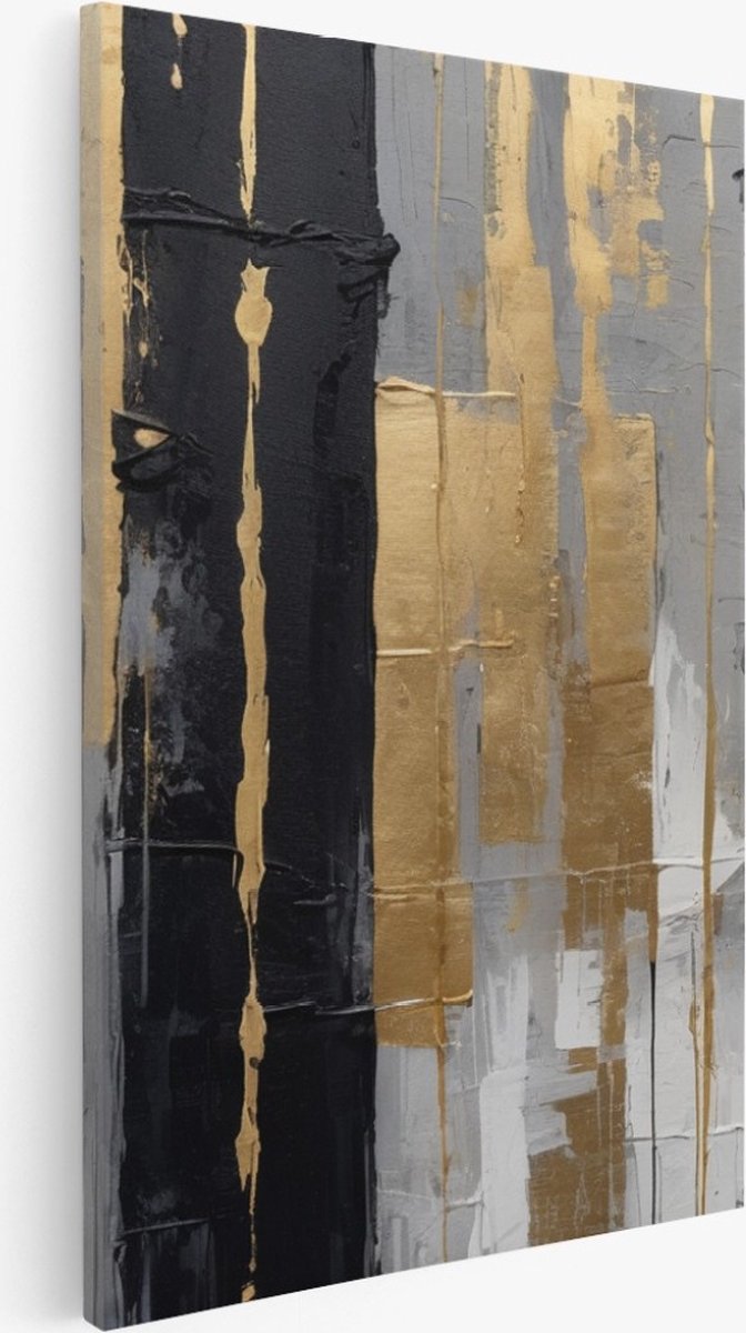 Saammp Canvas Schilderij - Abstract - Goude Strepen- 40x60 - Foto op canvas - Wanddecoratie - Muurdecoratie Woonkamer - Slaapkamer decoratie - Canvas Print Multicolor