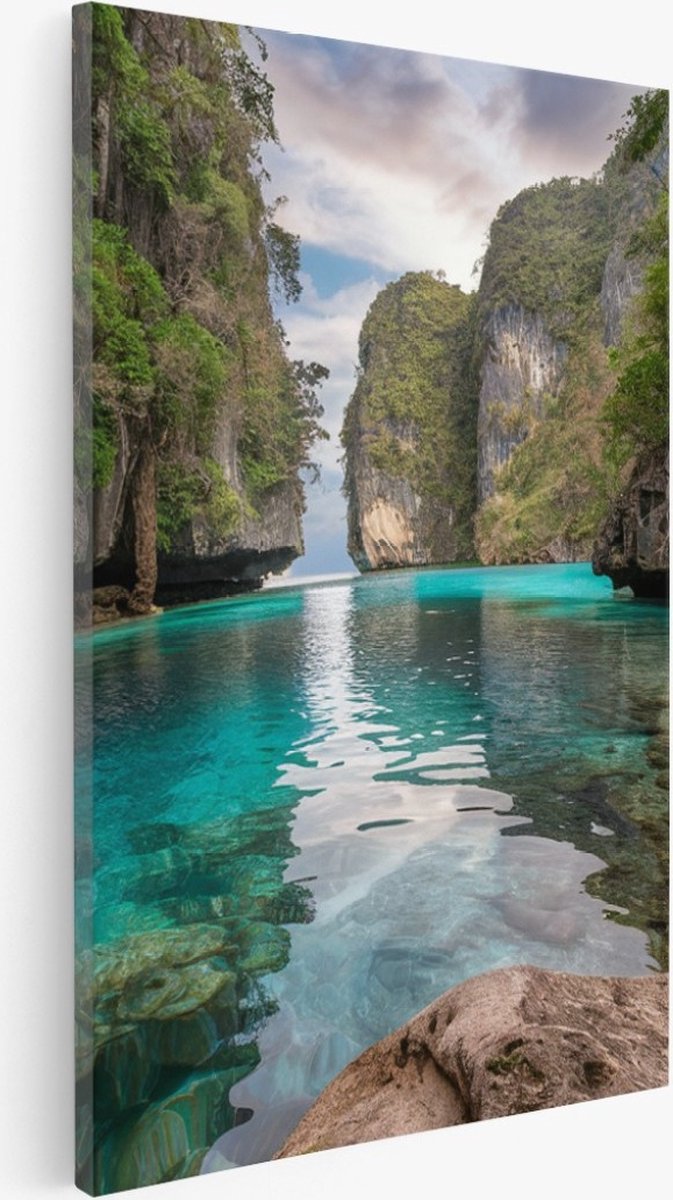 Saammp Canvas Schilderij - Blauw water tussen de rotsen - Landschap - Natuur - 40x60 - Foto op canvas - Wanddecoratie - Muurdecoratie Woonkamer - Slaapkamer decoratie - Canvas Print Multicolor