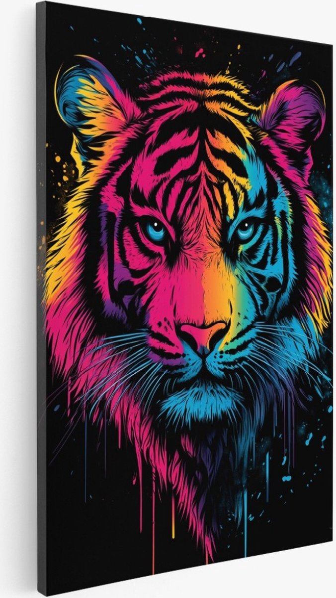 Saammp Canvas Schilderij - Abstracte Tijger - Portret - Dieren - Kleurrijk - 75x100 - Foto op canvas - Wanddecoratie - Muurdecoratie Woonkamer - Slaapkamer decoratie - Canvas Print Multicolor