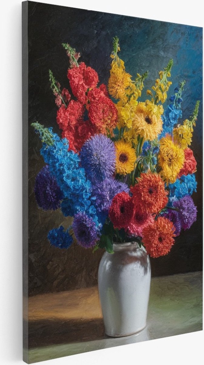 Saammp Canvas Schilderij - Natuur - Abstract - Vaas met bloemen - 40x60 - Foto op canvas - Wanddecoratie - Muurdecoratie Woonkamer - Kantoor Decoratie Multicolor