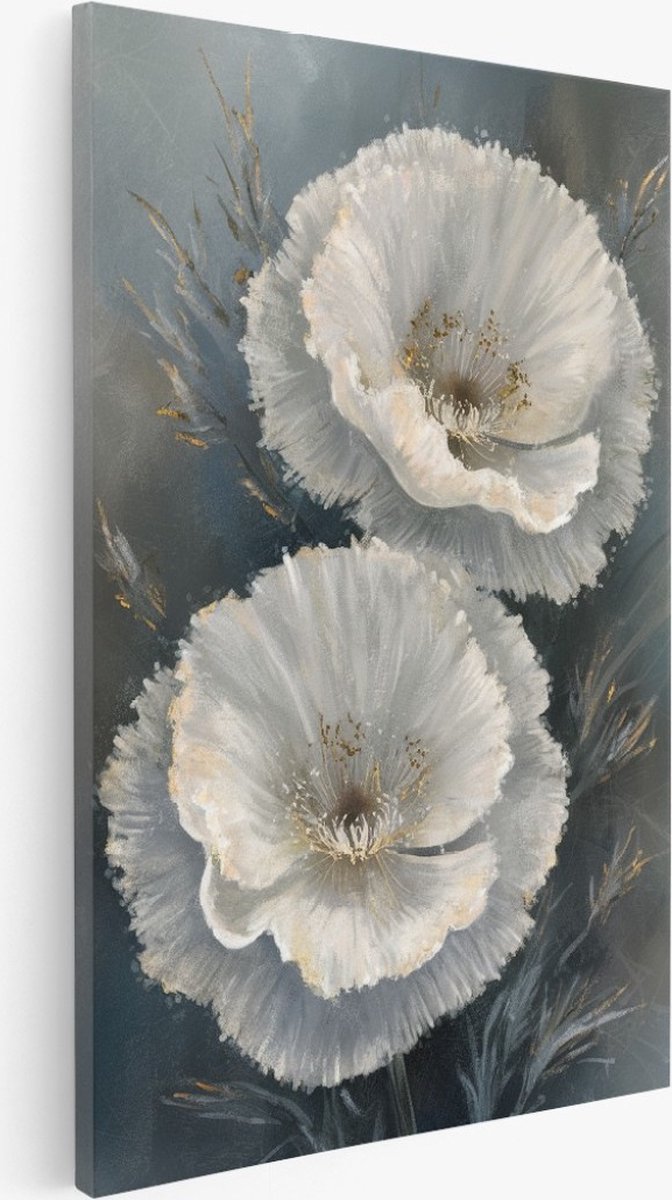 Saammp Canvas Schilderij - Witte Bloemen - Abstract - 80x120 - Foto op canvas - Wanddecoratie - Muurdecoratie Woonkamer - Kantoor Decoratie Multicolor