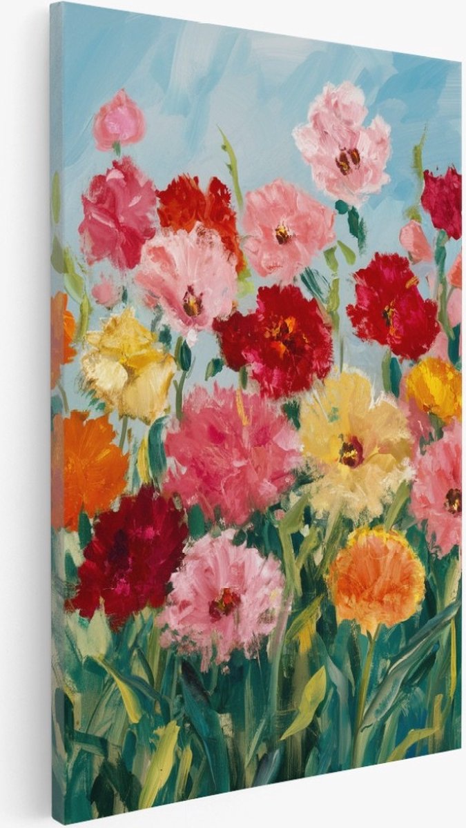Saammp Canvas Schilderij - Kleurrijke Bloemen - Abstract - 100x150 - Foto op canvas - Wanddecoratie - Muurdecoratie Woonkamer - Kantoor Decoratie Multicolor
