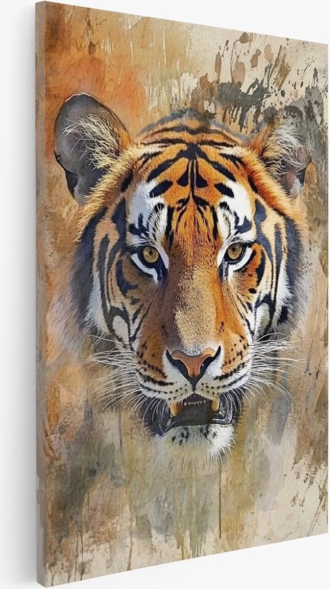 Saammp Canvas Schilderij - Abstracte Tijger - Dieren - Natuur - 100x150 - Foto op canvas - Wanddecoratie - Muurdecoratie Woonkamer - Slaapkamer decoratie - Canvas Print Multicolor