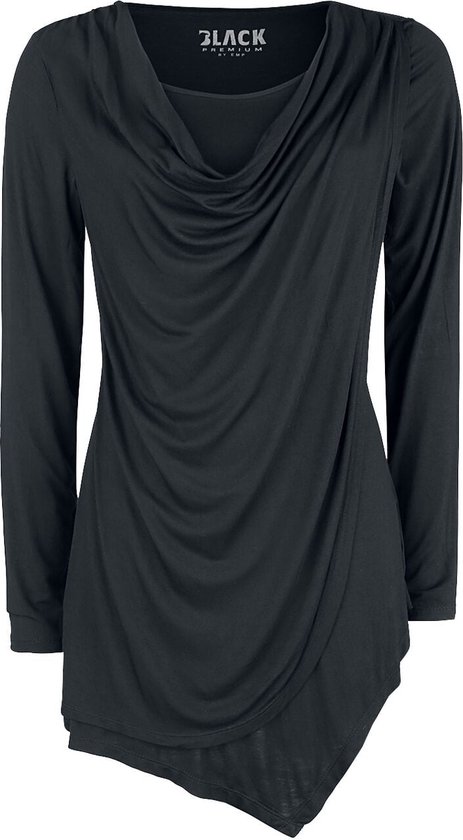 Black Premium by EMP Zwart longsleeve shirt met watervalhals - Dames - 3XL