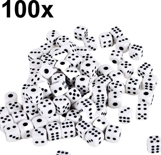 Decopatent - 100 STUKS Dobbelstenen WIT - Dobbelsteen - Afm 1.4 x 1.4 x 1.4 Cm - Dice - Dobbelen - Witte Dobbelstenenset gekleurd - Yahtzee - Bordspel - Gezelschapsspel - Voor Dobbelsteen Spelletje - Set 100 stuks - Kleur: Wit