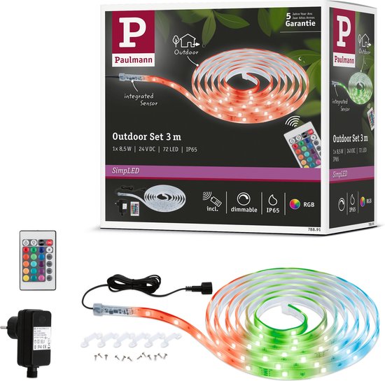 Foto: Simpled led strip outdoor volledige set 3m gecoat ip65 8 5w 39lm m 24 leds m rgb