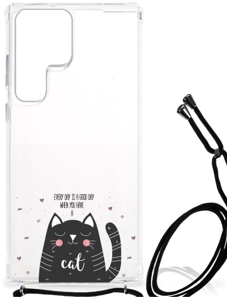 Samsung Galaxy S23 Ultra Stevig Bumper Hoesje Cat Good Day