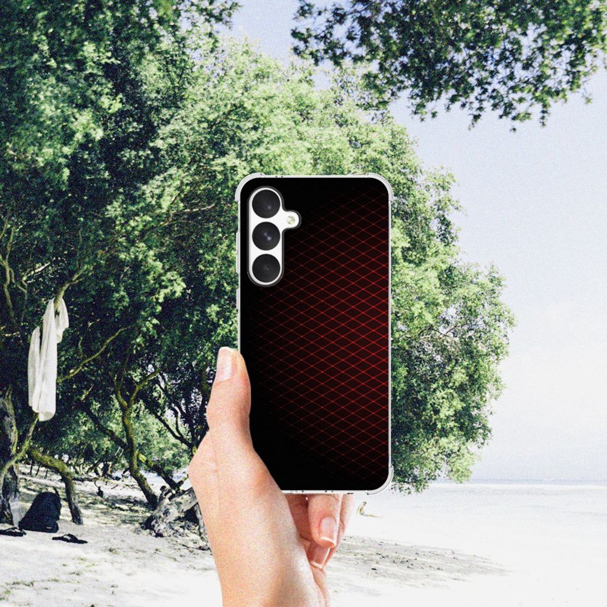 Samsung Galaxy A55 Doorzichtige Silicone Hoesje Geruit Rood