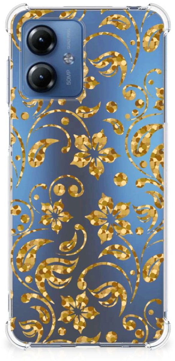 Motorola Moto G14 Case Gouden Bloemen