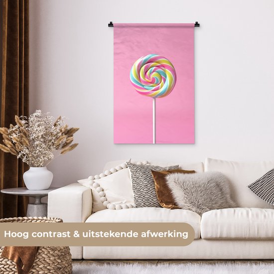 Wandkleed 60x90 cm - Wanddoek Lolly - Roze - Snoep - Zoet - Wandtapijt - Wandkleden