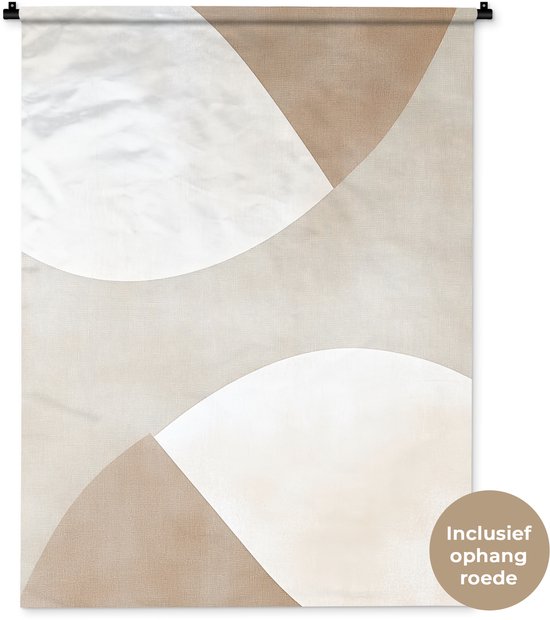 Wandkleed 90x120 cm - Wanddoek Bruin - Japandi - Abstract - Wandtapijt - Wandkleden