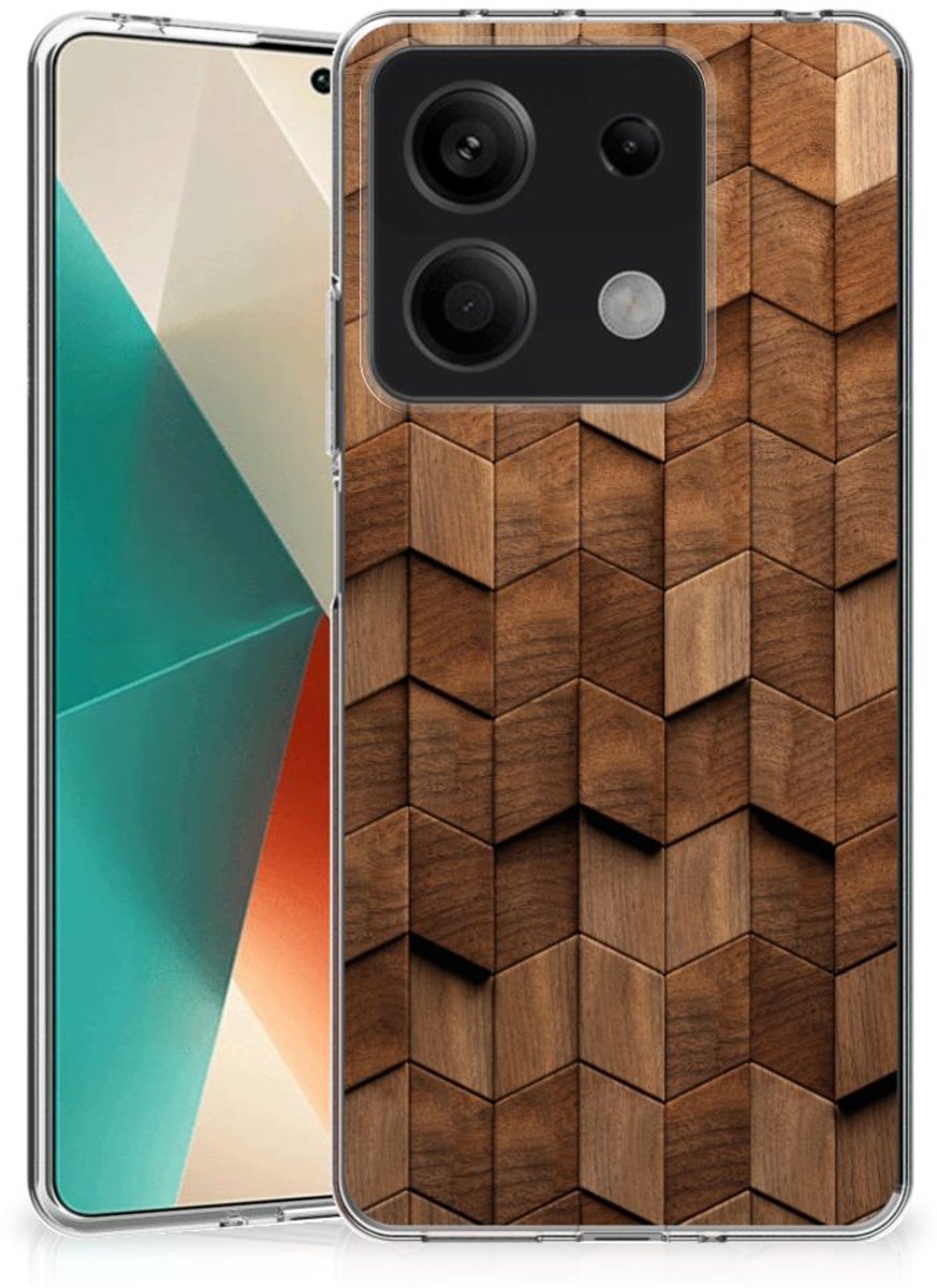 Back Cover voor Bumper Hoesje voor Xiaomi Redmi Note 13 5G Wooden Cubes