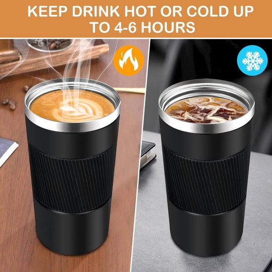 Reisbeker - 380 ml geïsoleerde koffiemok - herbruikbare koffiemok reisbeker - geïsoleerde vacuüm roestvrijstalen waterfles - draagbare koffiemok - lekvrije deksel - geschikt voor auto, buiten, picknick, kantoor - Donkerbruin - 13.5*7cm — afbeelding 4