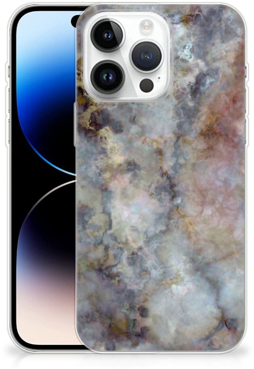 iPhone 14 Pro Max TPU Siliconen Hoesje Marmer Grijs