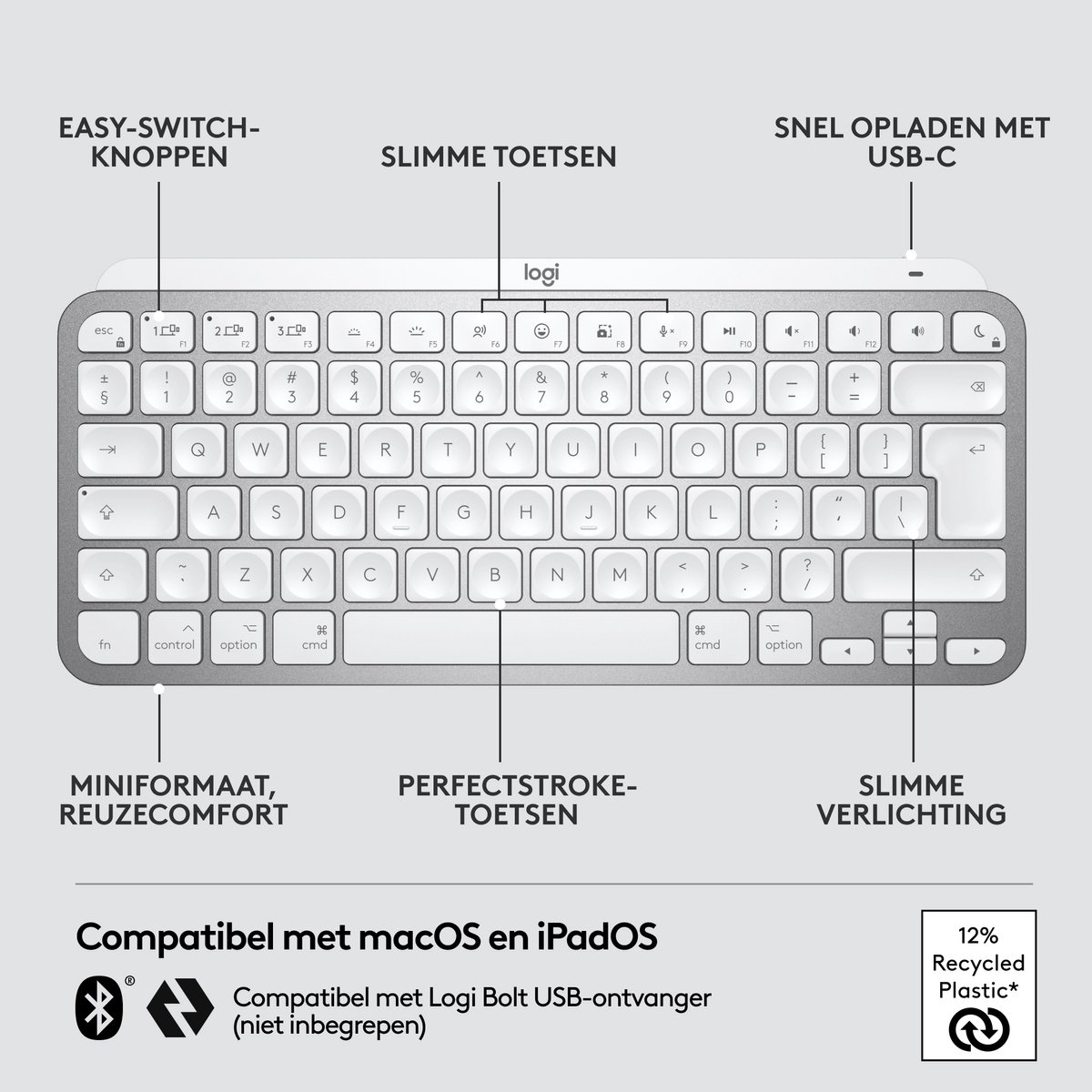 Logitech MX KEYS mini voor Mac - Draadloos Toetsenbord - Bluetooth - Qwerty ISO thumbnail 6
