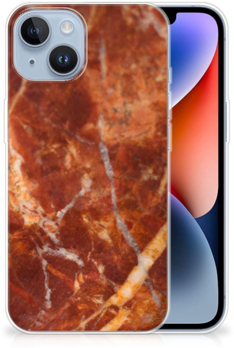 Apple iPhone 14 TPU Siliconen Hoesje Marmer Bruin