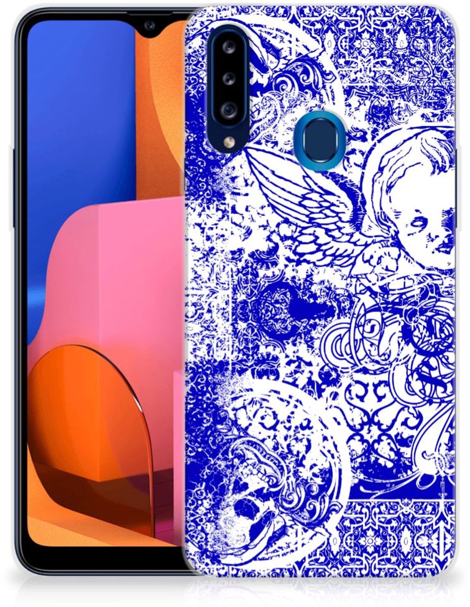 Silicone Back Case Samsung Galaxy A20s Angel Skull Blauw