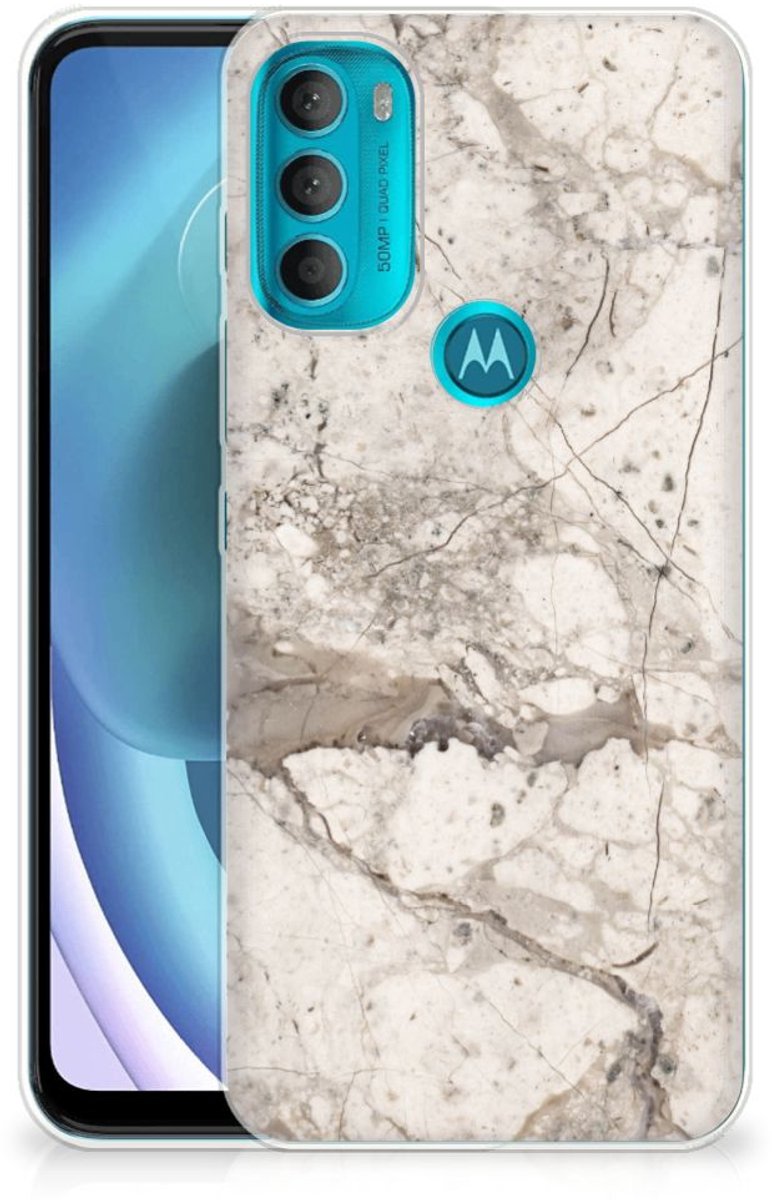 Motorola Moto G71 5G TPU Siliconen Hoesje Marmer Beige