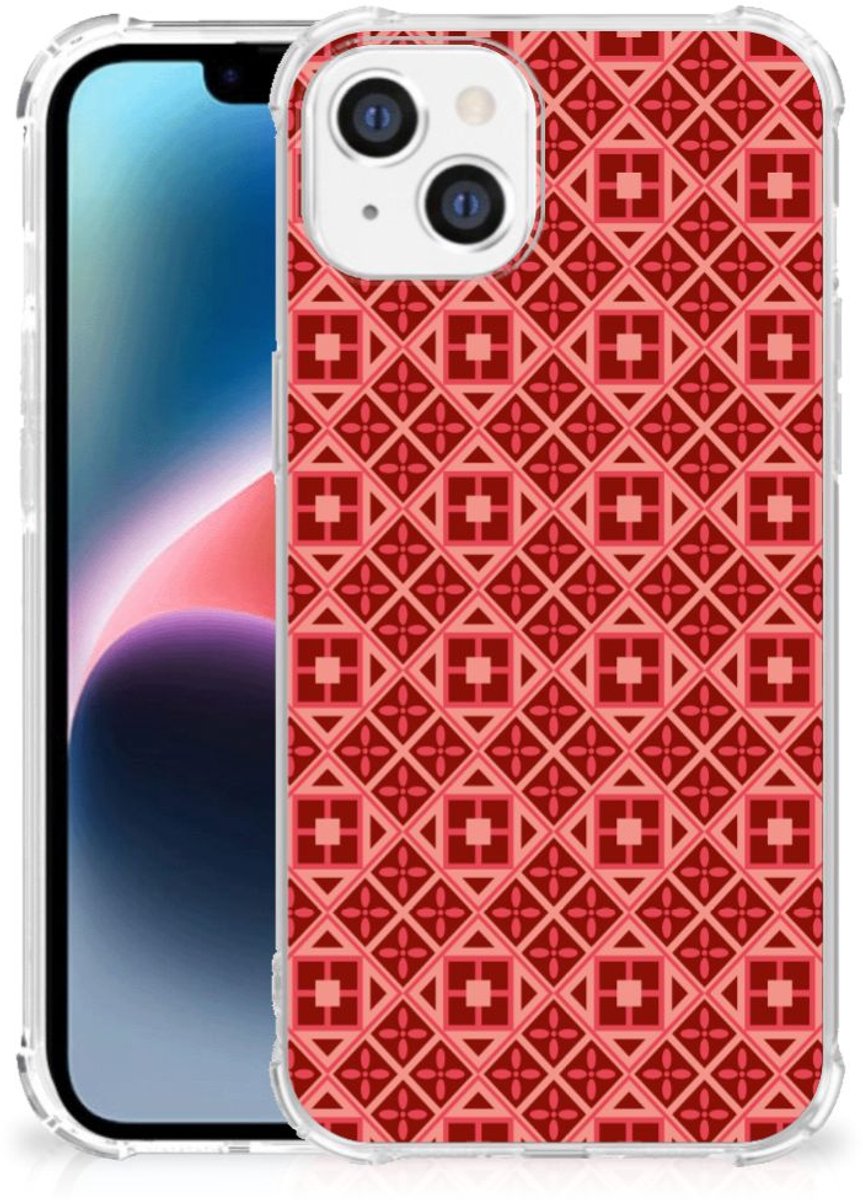 Apple iPhone 14 Plus Doorzichtige Silicone Hoesje Batik Rood