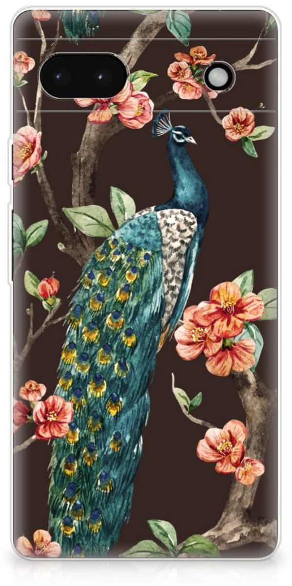 Google Pixel 6A TPU Hoesje Pauw met Bloemen