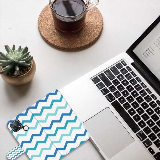 Etui pour téléphone portable OPPO A15 Etui photo Zigzag Blauw