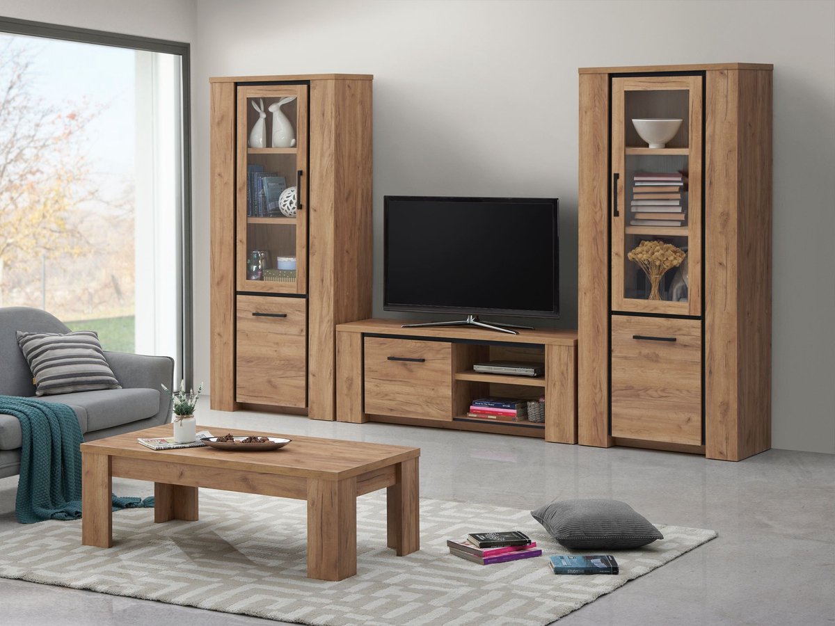 Belfurn - TV-wand Elio 315cm bestaande uit Tv-meubel met 2 x kolom glasdeur