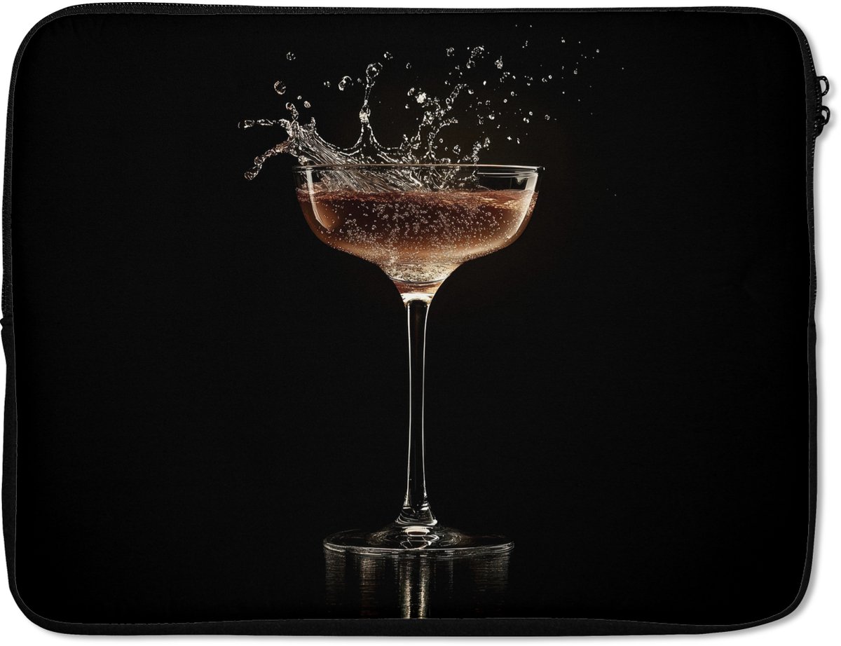 Laptophoes 17 inch - Cocktail - Zwart - Spetters - Glas - Laptop sleeve - Binnenmaat 41x28 cm - Zwarte achterkant