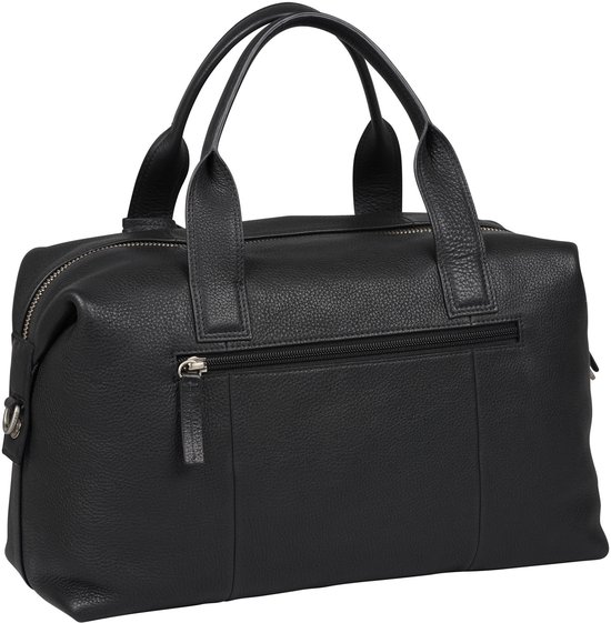 Zwarte Burkely bowler tas van leer, van de achterkant-zijkant gezien, met ritsvak.