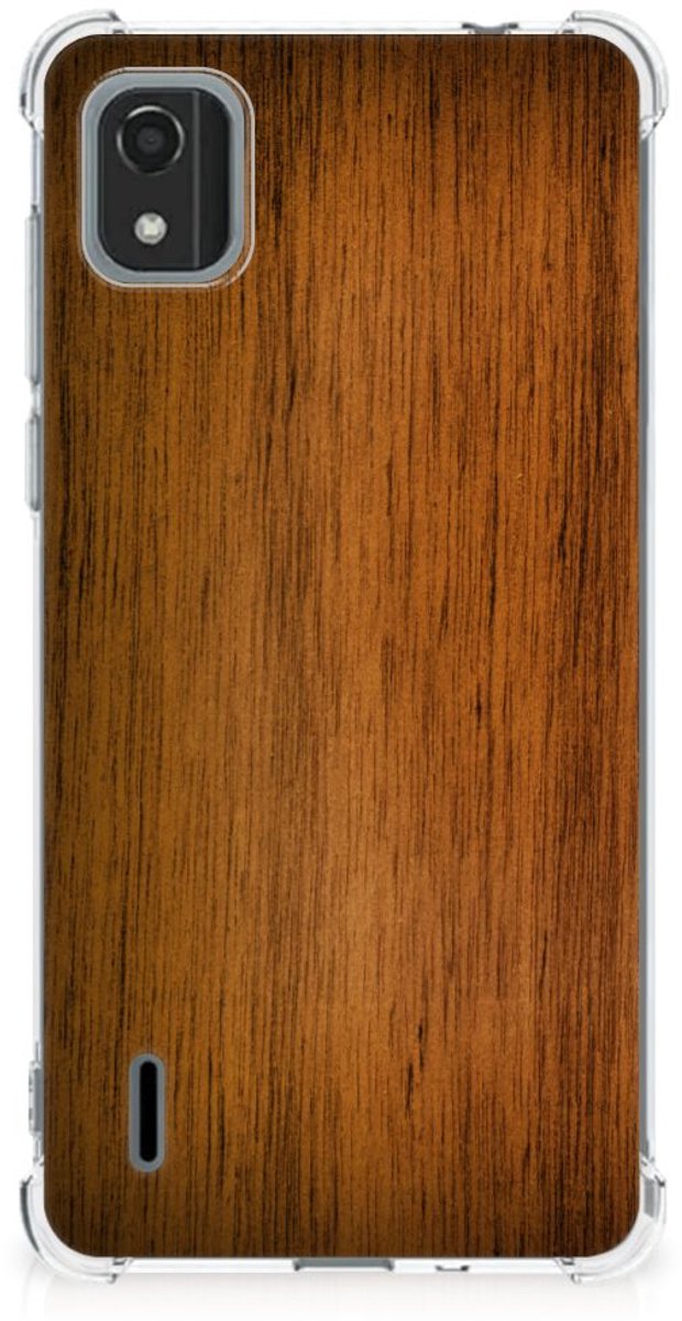 Nokia C2 2nd Edition Stevig Telefoonhoesje Donker Hout