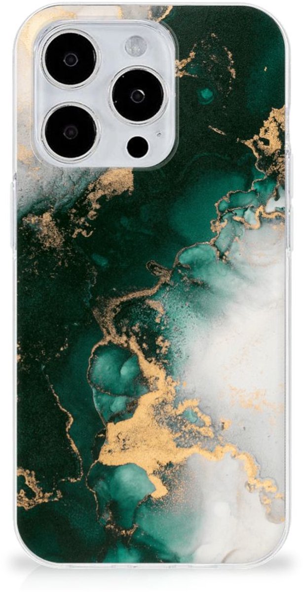 Back Cover voor TPU Siliconen Hoesje voor iPhone 15 Pro Max Marmer Groen