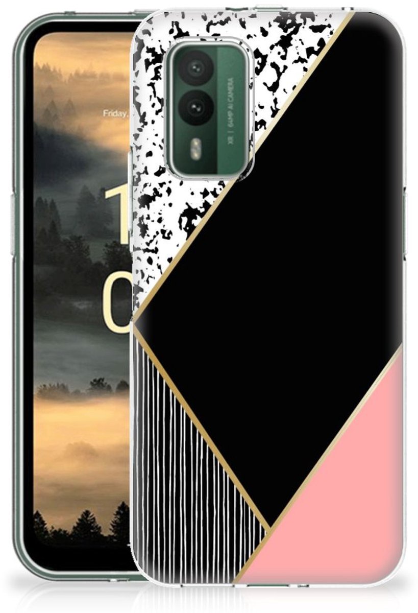Nokia XR21 TPU Hoesje Zwart Roze Vormen
