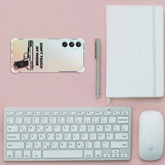 Coque de protection pour Samsung Galaxy A05s, étui de téléphone avec bord transparent, pistolet, ne touchez pas mon téléphone