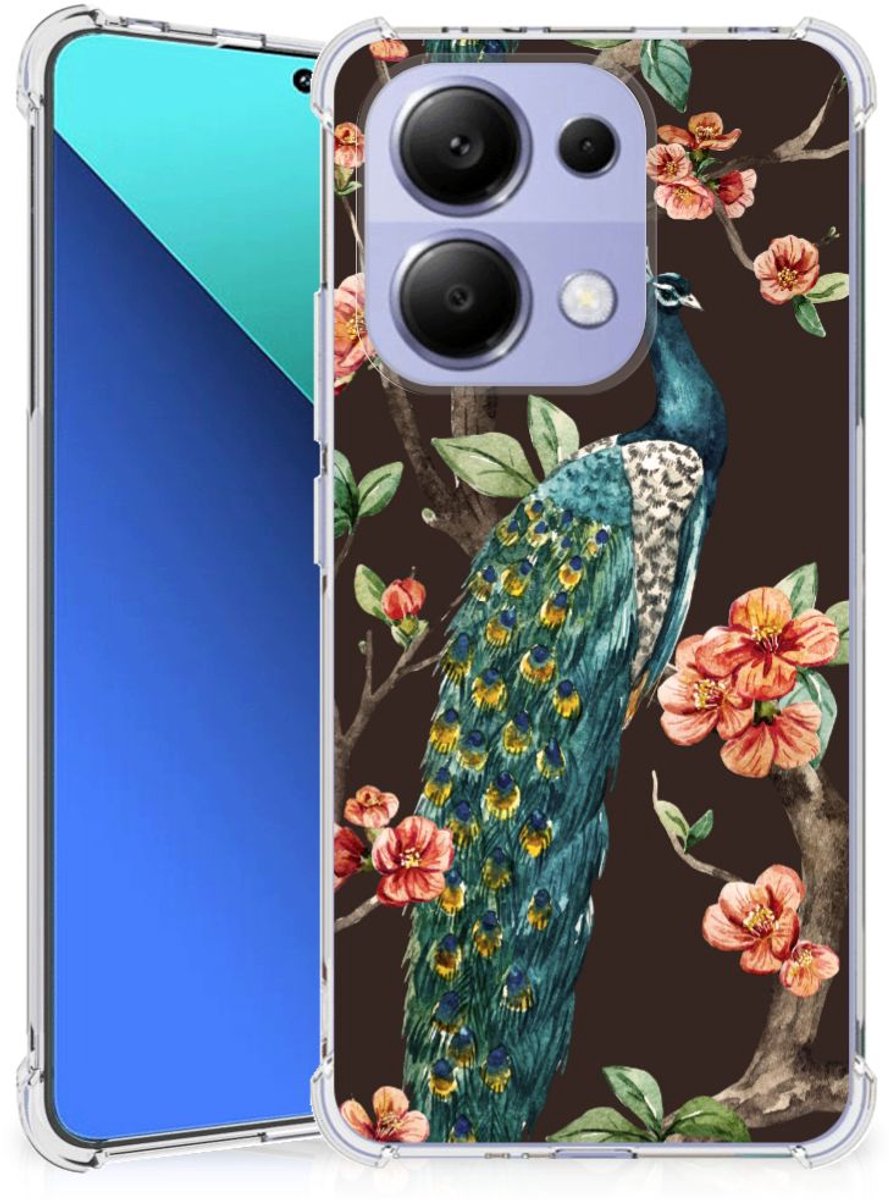 TPU Case Anti-Shock voor Xiaomi Redmi Note 13 4G Case Anti-shock Pauw met Bloemen