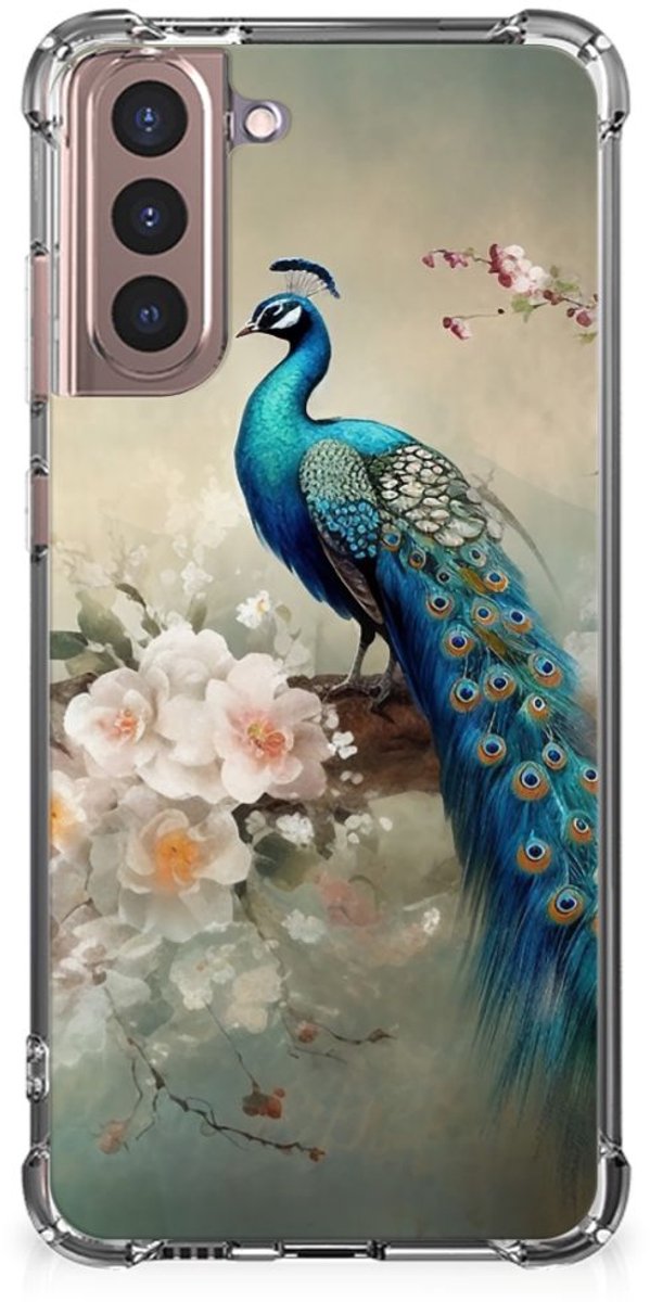 Case Anti-shock voor Samsung Galaxy S21 Plus Vintage Pauwen