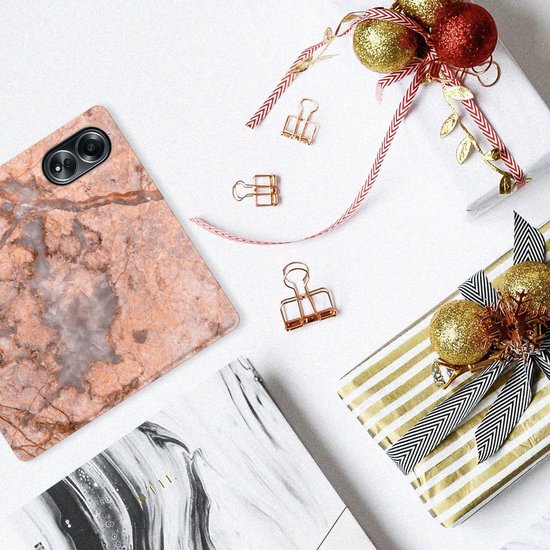 Étui de téléphone adapté pour OPPO A58 4G Wallet Book Case Marbre Oranje